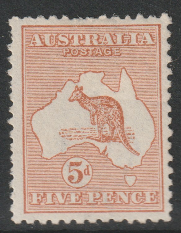 Australia 1913 Roo 5d chestnut mounted mint, SG8, stamps on kangaroos, stamps on maps