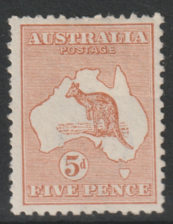 Australia 1913 Roo 5d chestnut mounted mint, SG8, stamps on , stamps on  stamps on kangaroos, stamps on  stamps on maps