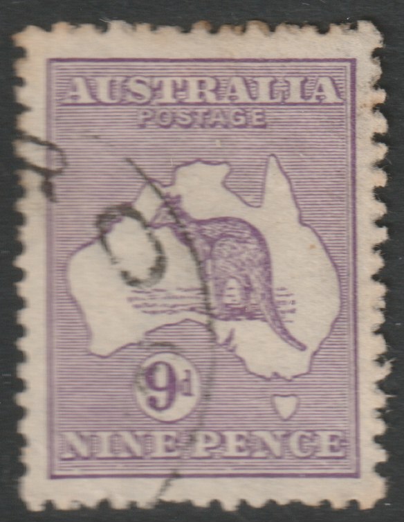 Australia 1913 Roo 9d violet good used, SG10, stamps on kangaroos, stamps on maps