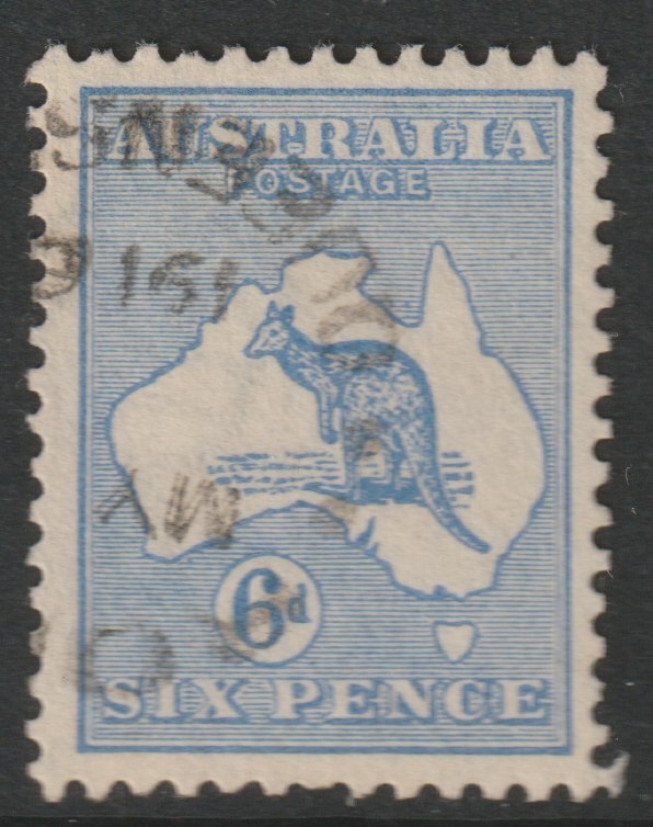 Australia 1915 Roo 6d bright blue die II good used, SG26a, stamps on kangaroos, stamps on maps