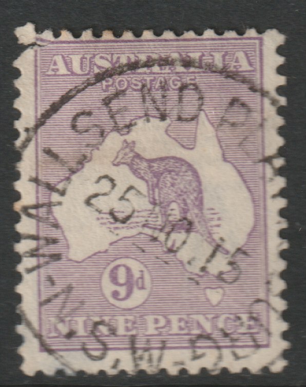Australia 1915 Roo 9d violet die II good cds used, SG27, stamps on kangaroos, stamps on maps