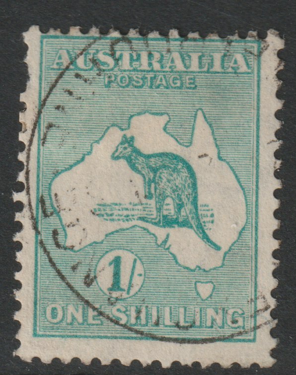 Australia 1915 Roo 1s blue-green die II good cds used, SG28, stamps on kangaroos, stamps on maps