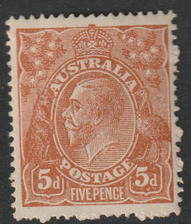 Australia 1914 KG5 5d yellow-brown mounted mint, ragged perfs, SG23ba, stamps on , stamps on  stamps on , stamps on  stamps on  kg5 , stamps on  stamps on 