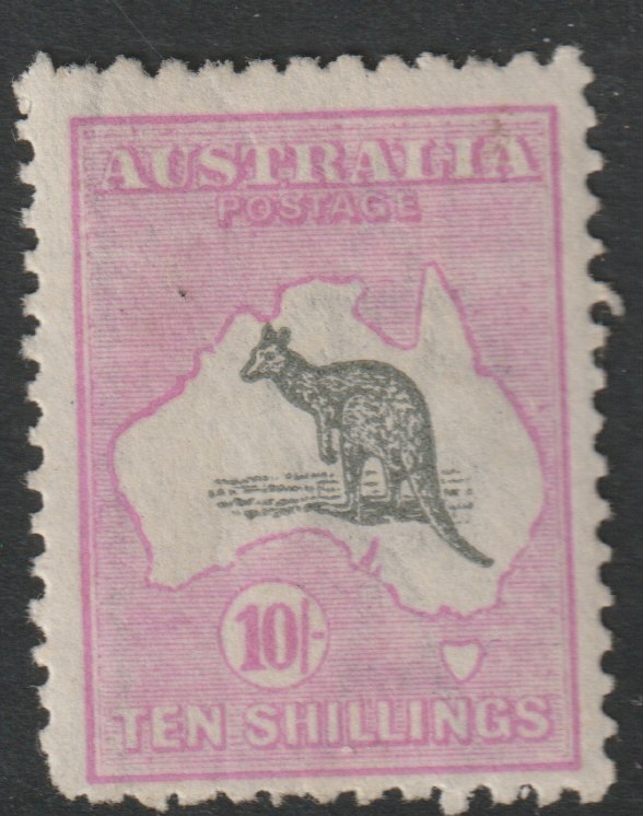 Australia 1915 Roo 10s grey & pink die II mounted mint centred low but good colour, SG43, stamps on kangaroos, stamps on maps