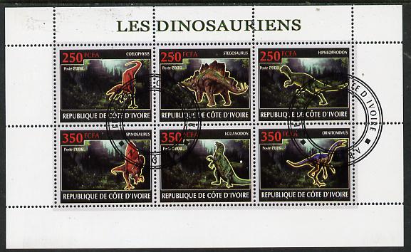 Ivory Coast 2009 Dinosaurs perf sheetlet containing 6 values fine cto used, stamps on , stamps on  stamps on dinosaurs