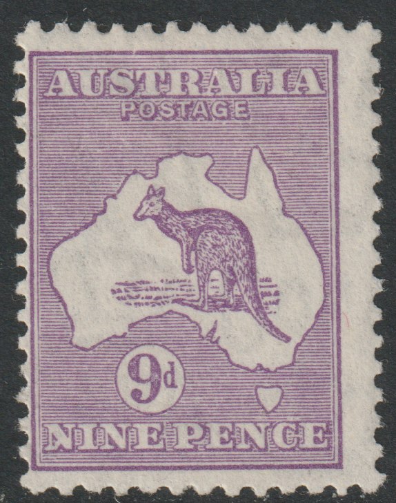 Australia 1929 Roo 9d violet die IIB mounted mint centred left, SG108, stamps on kangaroos, stamps on maps