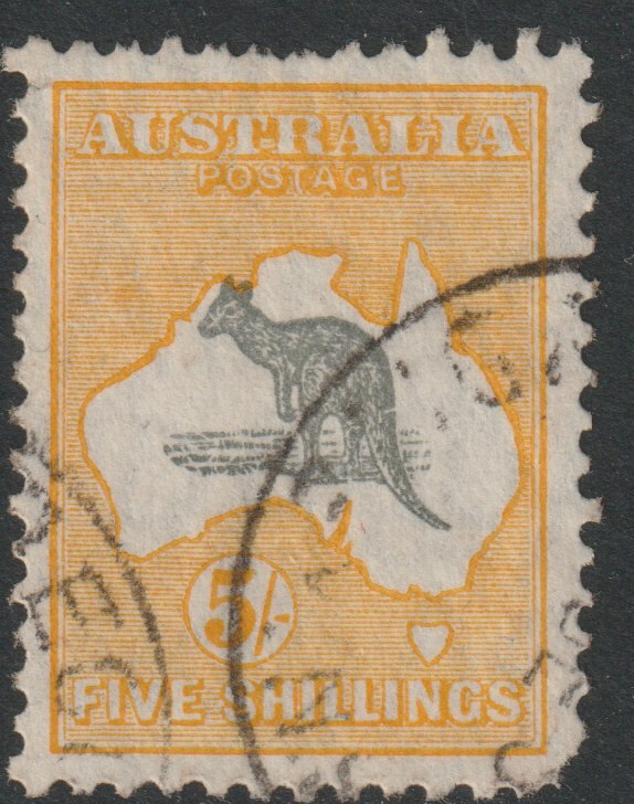 Australia 1929 Roo 5s grey & yellow die II good used, SG111, stamps on kangaroos, stamps on maps