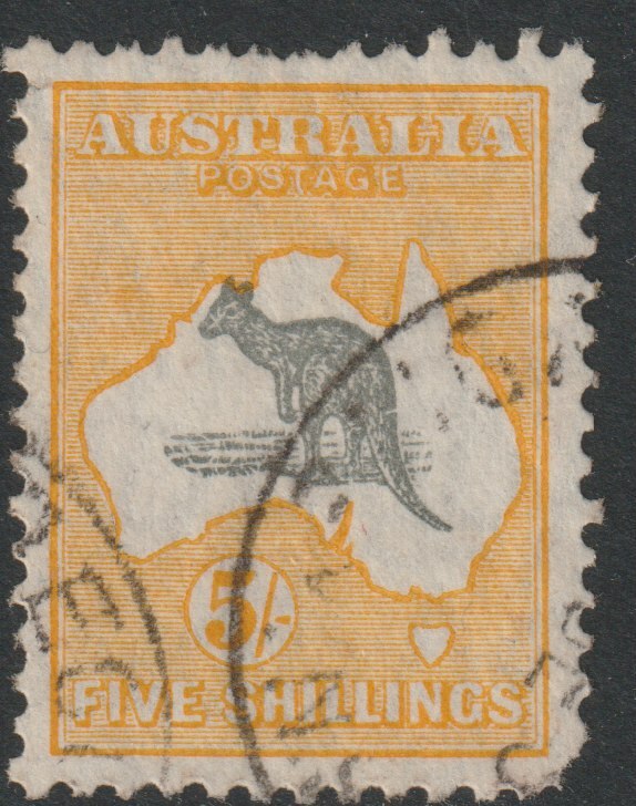 Australia 1929 Roo 5s grey & yellow die II good used, SG111, stamps on , stamps on  stamps on kangaroos, stamps on  stamps on maps
