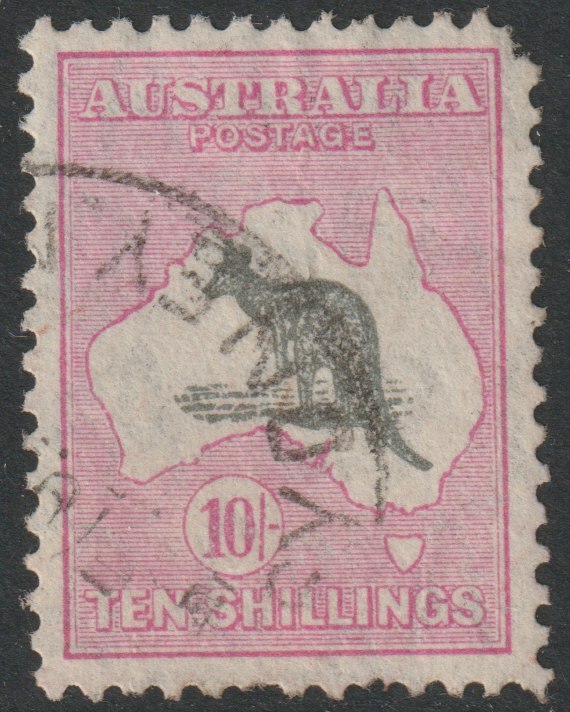 Australia 1931 Roo 10s grey & pink die II good used SG136, stamps on kangaroos, stamps on maps