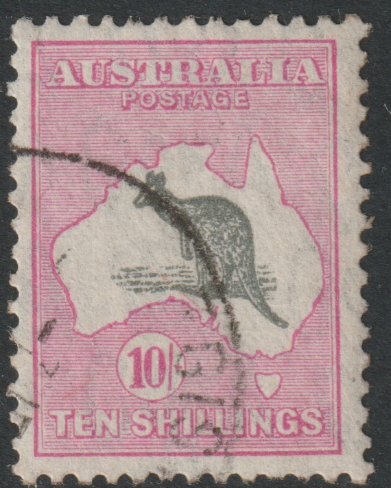 Australia 1931 Roo 10s grey & pink die II good used SG136, stamps on kangaroos, stamps on maps