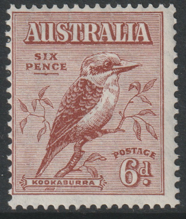 Australia 1932 Kookaburra 6d red-brown fine mint SG146, stamps on birds, stamps on kookaburras