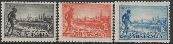 Australia 1934 Centenary of Victoria perf set of 3 lightly mounted mint SG147-9, stamps on tourism