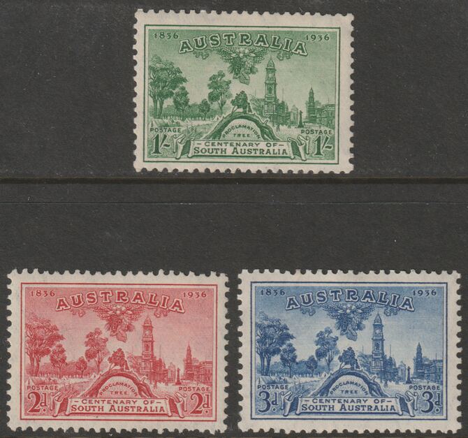 Australia 1936 Centenary of South Australia perf set of 3 mounted mint SG161-63, stamps on xxx