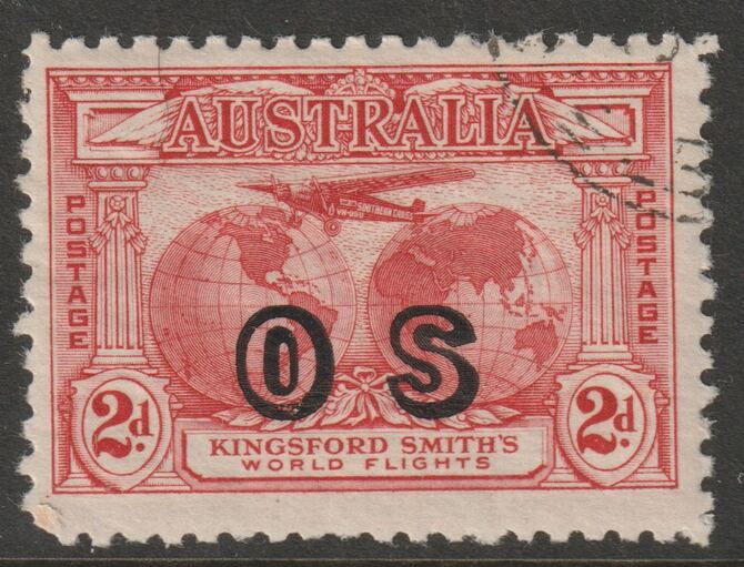 Australia 1931 Official 2d rose-red overprinted OS fine cto used SG O123, stamps on aviation