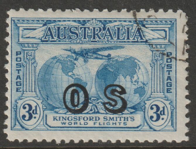 Australia 1931 Official 3d blue overprinted OS fine cto used SG O124, stamps on , stamps on  stamps on aviation