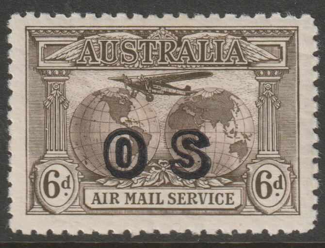 Australia 1931 Air 6d sepia overprinted OS fine mint SG 139a, stamps on , stamps on  stamps on aviation