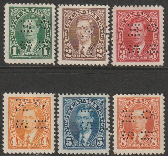 Canada 1937 Official KG6 set of 6 values each perforated OHMS fine mint SG O97-O102, unpriced mint, stamps on , stamps on  stamps on , stamps on  stamps on  kg6 , stamps on  stamps on 