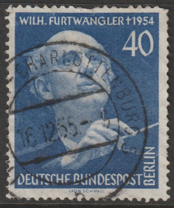 Germany - West Berlin 1955 First Death Anniversary of,Furtwangler (conductor) fine used SG B125, stamps on music