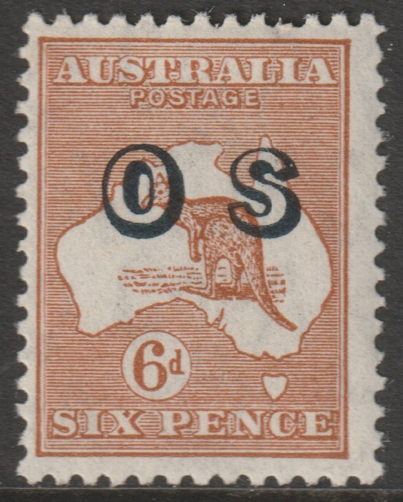 Australia 1933 Official Roo 6d chestnut overprinted OS mounted mint, SG O133, stamps on kangaroos, stamps on maps