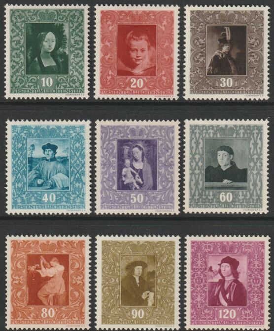 Liechtenstein 1949 Paintings set of 9 mounted mint, SG 269-77, stamps on , stamps on  stamps on arts