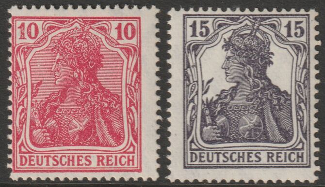 Germany 1914 British Intelligence Forgery of Germania 10pfg & 15pfg unmounted mint, stamps on forgeries, stamps on forgery