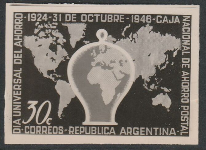 Argentine Republic 1946 Annual Savings Day 30c twice stamp-size black & white photographic proof of issued stamp as SG 788, stamps on , stamps on  stamps on maps, stamps on  stamps on finances