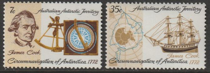 Australian Antarctic Territory 1972 Capt Cook's Bicentenary perf set of 2 unmounted mint SG 21-22, stamps on , stamps on  stamps on polar, stamps on  stamps on cook, stamps on  stamps on explorers, stamps on  stamps on ships, stamps on  stamps on maps