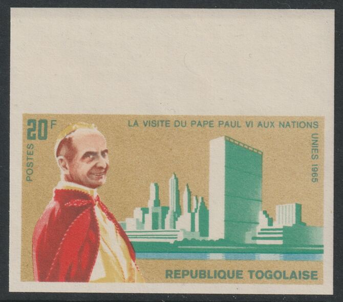 Togo 1966 Pope Paul's visit to UN 20f imperf from limited printing unmounted mint as SG 447, stamps on , stamps on  stamps on pope, stamps on  stamps on religion, stamps on  stamps on united nations, stamps on  stamps on  un , stamps on  stamps on 