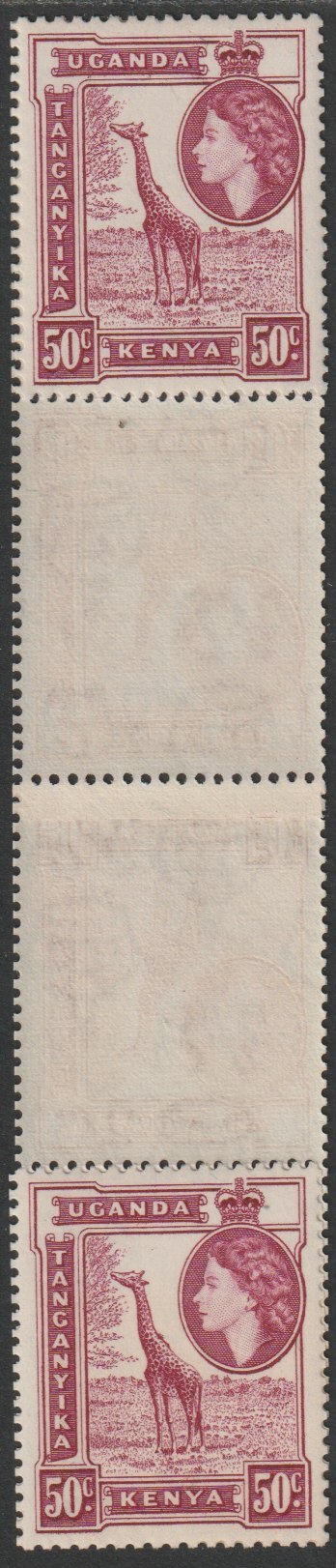 Kenya, Uganda & Tanganyika 1954-59 Giraffe 50c strip of 4 with coil joim unmounted mint as SG 173, stamps on , stamps on  stamps on animals, stamps on  stamps on giraffes