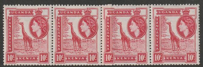 Kenya, Uganda & Tanganyika 1954-59 Giraffe 10c strip of 4 with coil joim unmounted mint as SG 168, stamps on animals, stamps on giraffes