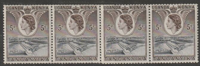 Kenya, Uganda & Tanganyika 1954-59 Owen Falls Dam 5c strip of 4 with coil joim unmounted mint as SG 167, stamps on , stamps on  stamps on waterfalls, stamps on  stamps on dams, stamps on  stamps on civil engineering