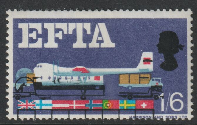 Great Britain 1967 EFTA 1s6d (ord) single with fine downward shift of black mounted mint SG,716var, stamps on , stamps on  stamps on aviation, stamps on  stamps on 