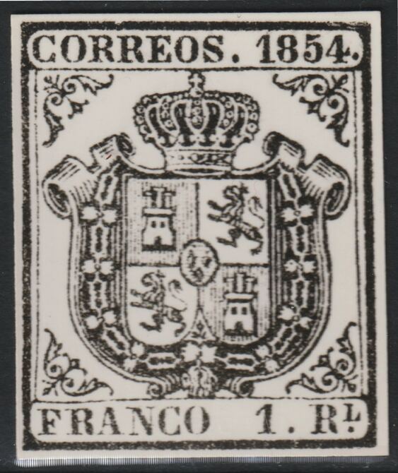 Spain 1854 Arms 1r twice stamp-size Photographic print from Sperati's own negative with BPA handstamp on back, superb reference, stamps on , stamps on  stamps on sperati, stamps on  stamps on forgery, stamps on  stamps on arms