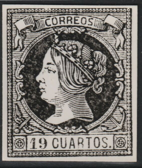 Spain 1860 Queen Isabella 19c twice stamp-size Photographic print from Sperati's own negative with BPA handstamp on back, superb reference, stamps on , stamps on  stamps on sperati, stamps on  stamps on forgery, stamps on  stamps on royalty