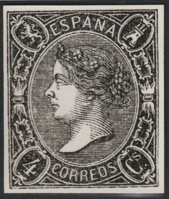 Spain 1865 Queen Isabella 4c twice stamp-size Photographic print from Sperati's own negative with BPA handstamp on back, superb reference, stamps on , stamps on  stamps on sperati, stamps on  stamps on forgery, stamps on  stamps on royalty