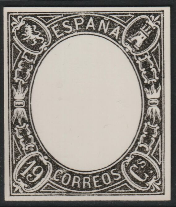 Spain 1865 Queen Isabella 19c twice stamp-size Photographic print of frame only from Sperati's own negative with BPA handstamp on back, superb reference, stamps on , stamps on  stamps on sperati, stamps on  stamps on forgery, stamps on  stamps on royalty