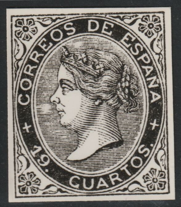 Spain 1867 Queen Isabella 19c twice stamp-size Photographic print from Sperati's own negative with BPA handstamp on back, superb reference, stamps on , stamps on  stamps on sperati, stamps on  stamps on forgery, stamps on  stamps on royalty