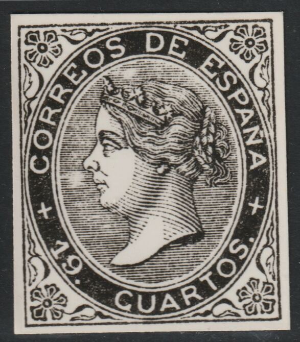 Spain 1867 Queen Isabella 19c twice stamp-size Photographic print from Speratis own negative with BPA handstamp on back, superb reference, stamps on sperati, stamps on forgery, stamps on royalty