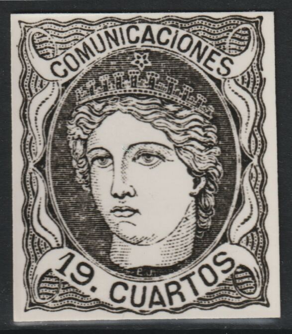 Spain 1870 Queen Isabella 19c twice stamp-size Photographic print from Sperati's own negative with BPA handstamp on back, superb reference, stamps on , stamps on  stamps on sperati, stamps on  stamps on forgery, stamps on  stamps on royalty