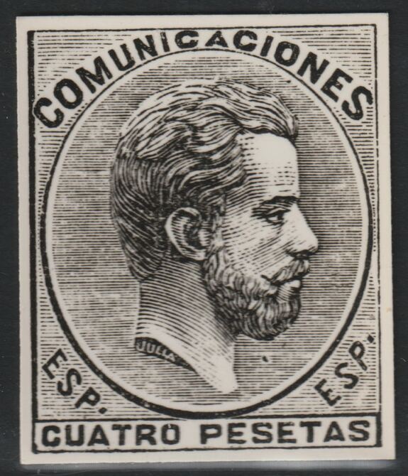 Spain 1872 Regency 4p twice stamp-size Photographic print from Sperati's own negative with BPA handstamp on back, superb reference, stamps on , stamps on  stamps on sperati, stamps on  stamps on forgery, stamps on  stamps on royalty