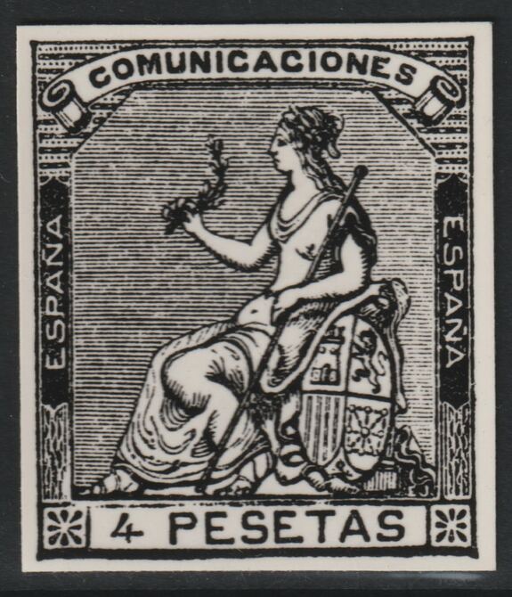 Spain 1873 Figure of Peace 4p twice stamp-size Photographic print from Speratis own negative with BPA handstamp on back, superb reference, stamps on sperati, stamps on forgery, stamps on 