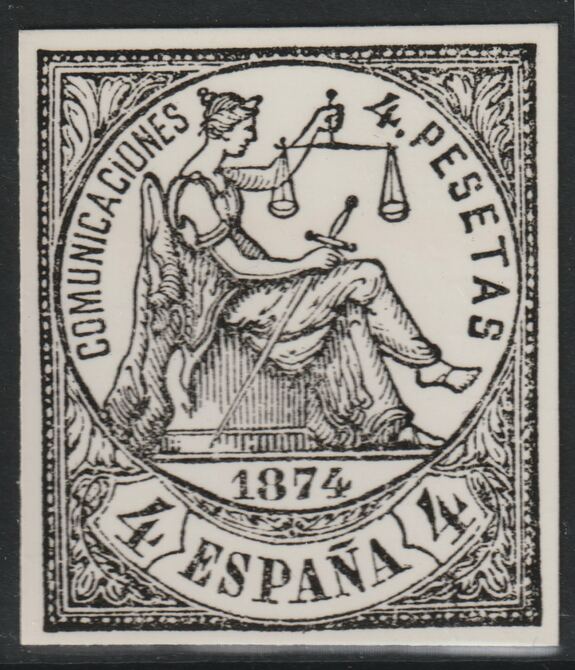Spain 1874 Figure of Justice 4p twice stamp-size Photographic print from Sperati's own negative with BPA handstamp on back, superb reference, stamps on , stamps on  stamps on sperati, stamps on  stamps on forgery, stamps on  stamps on 