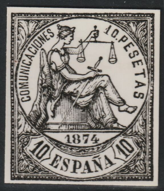 Spain 1874 Figure of Justice 10p twice stamp-size Photographic print from Sperati's own negative with BPA handstamp on back, superb reference, stamps on , stamps on  stamps on sperati, stamps on  stamps on forgery, stamps on  stamps on 
