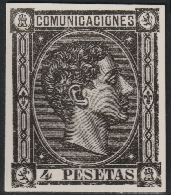 Spain 1875 King Alfonso 4p twice stamp-size Photographic print from Speratis own negative with BPA handstamp on back, superb reference, stamps on sperati, stamps on forgery, stamps on royalty