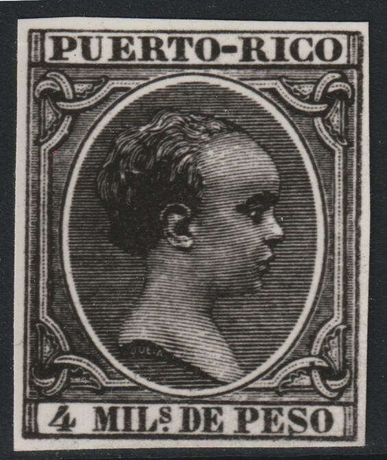Puerto Rico 1890 King Alfonso 4m twice stamp-size Photographic print from Sperati's own negative without handstamp on back, superb reference, stamps on , stamps on  stamps on sperati, stamps on  stamps on forgery, stamps on  stamps on royalty