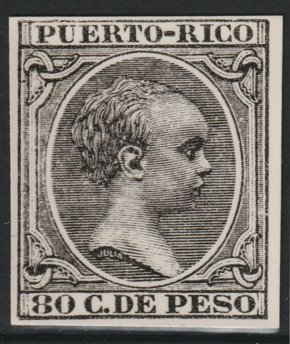 Puerto Rico 1890 King Alfonso 80c twice stamp-size Photographic print from Speratis own negative with BPA handstamp on back, superb reference, stamps on sperati, stamps on forgery, stamps on royalty