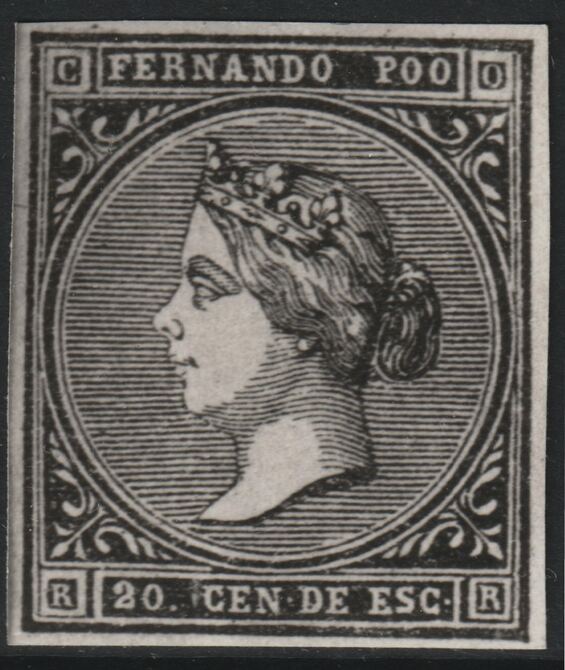 Fernando Poo 1868 Queen Isabella 20c twice stamp-size Photographic print from Sperati's own negative without handstamp on back, superb reference, stamps on , stamps on  stamps on sperati, stamps on  stamps on forgery, stamps on  stamps on royalty