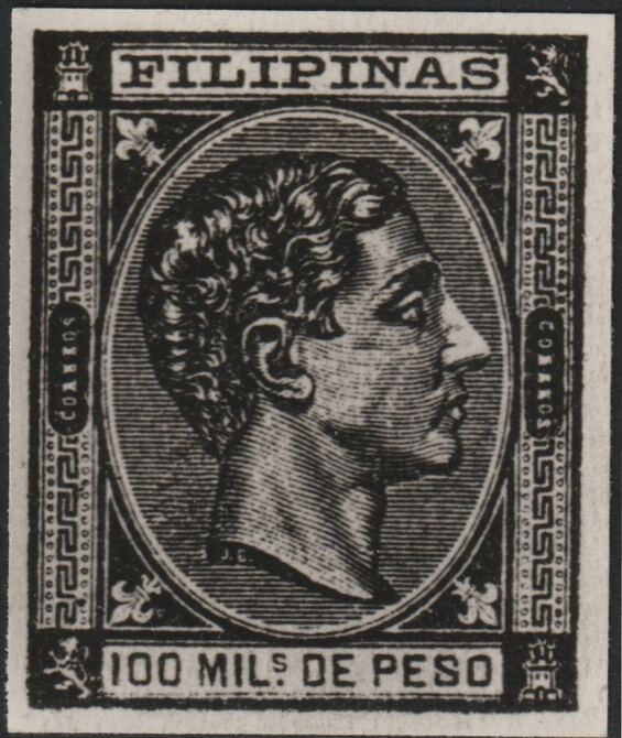 Philippines 1878-9 King Alfonso 100m twice stamp-size Photographic print from Speratis own negative without handstamp on back, superb reference, stamps on sperati, stamps on forgery, stamps on royalty