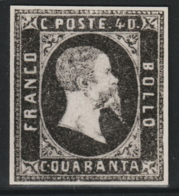 Sardinia 1851 King Victor Emmanuel 40c twice stamp-size Photographic print from Speratis own negative with BPA handstamp on back, superb reference, stamps on sperati, stamps on forgery, stamps on royalty