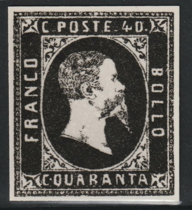 Sardinia 1851 King Victor Emmanuel 40c twice stamp-size Photographic print from Speratis own negative with BPA handstamp on back, superb reference, stamps on sperati, stamps on forgery, stamps on royalty